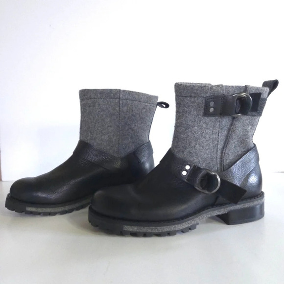 Woolrich Baltimore Harness Boot Leather Wool Lug Sole Moto Bikercore‎ Size 6.5 - Picture 1 of 7